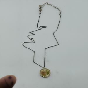 Vintage Pressed Flower Pendant Necklace Gold Tone Resin Floral Round Charm